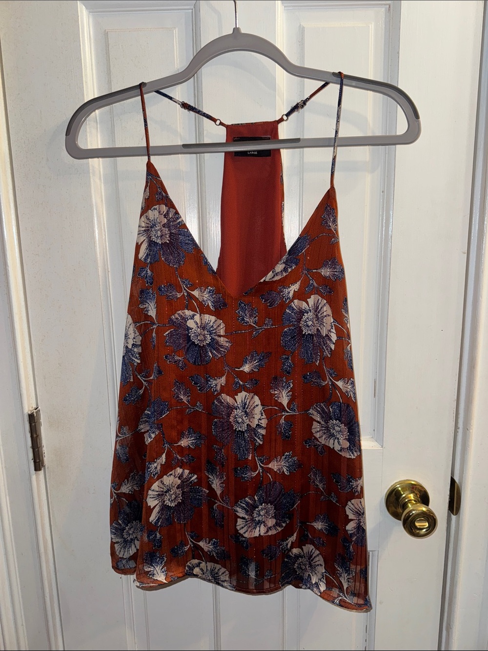 Vici Rust Floral Print Camisole with Blue and White Flowers